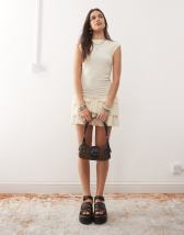 Daisy Street shirred mini frill hem dress in green gingham