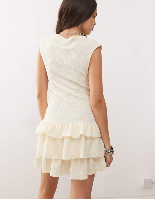 COLLUSION drop waist micro mini dress in white texture