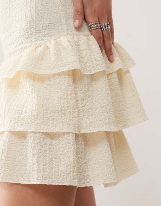 COLLUSION drop waist micro mini dress in white texture