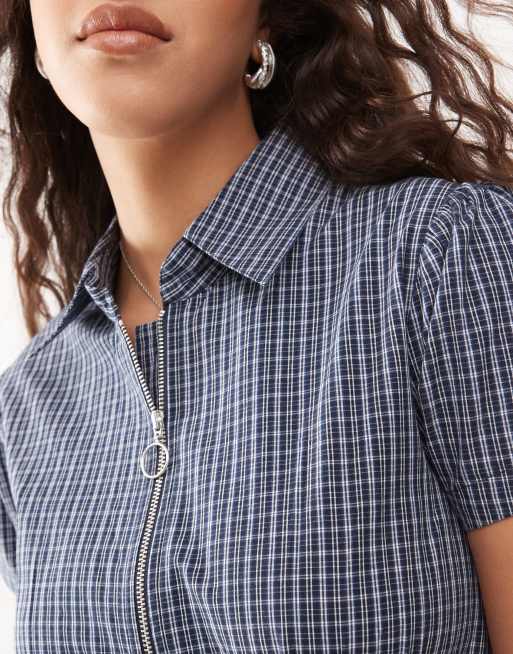 COLLUSION drop waist midi shirt dress in blue plaid