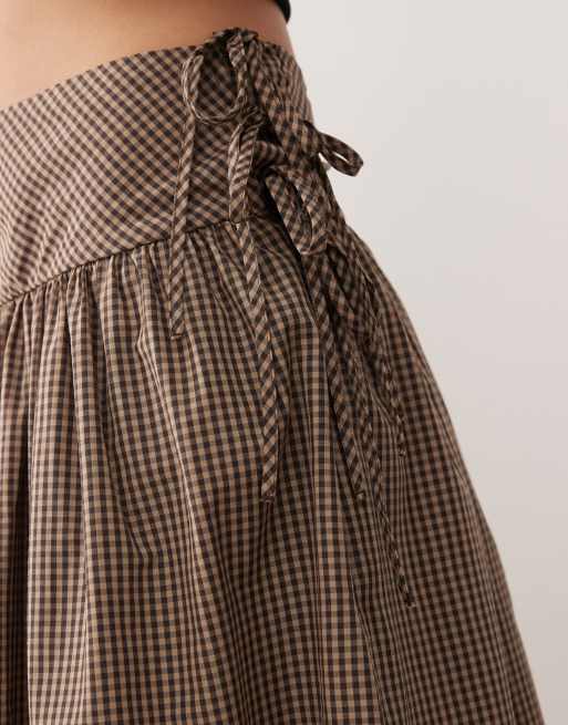 COLLUSION drop waist printed maxi skirt in beige and black gingham