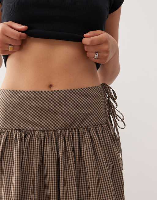 COLLUSION drop waist printed maxi skirt in beige and black gingham