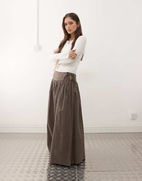COLLUSION drop waist printed maxi skirt in grey check - view 1