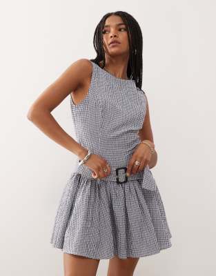 Collusion Drop Waist Textured Mini Dress With Belt