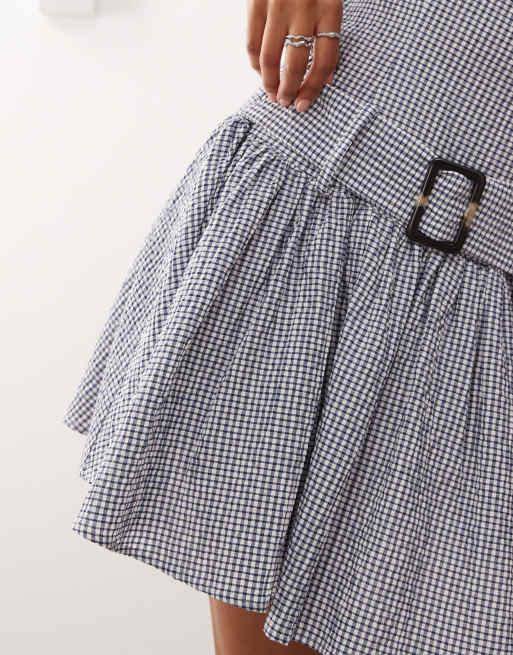 COLLUSION drop waist textured mini dress with belt in blue, 3 of 4