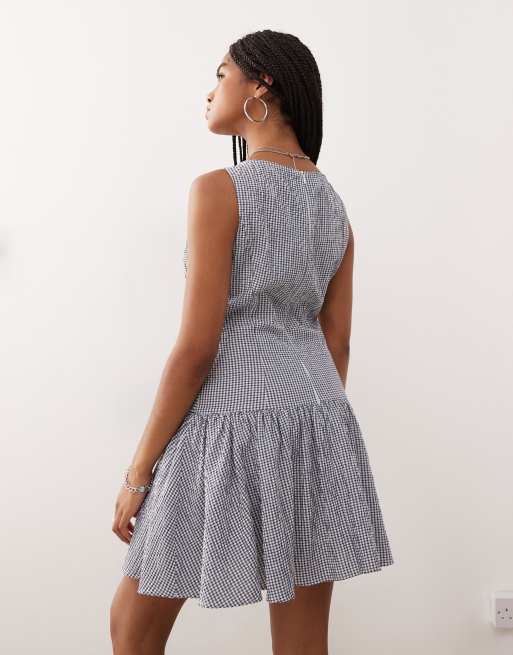 COLLUSION Drop Waist Textured Mini Dress with Belt in Blue