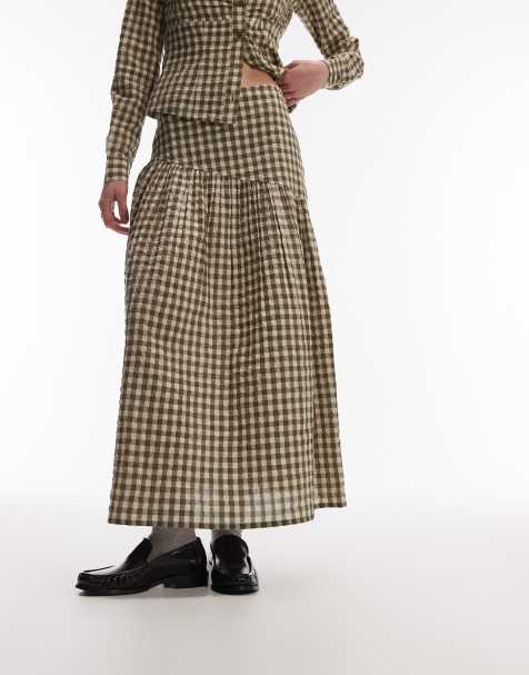 COLLUSION dropped waist maxi skirt in green gingham - view 1
