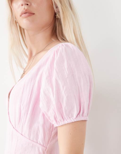 COLLUSION dropped waist puff sleeve midi dress in pink