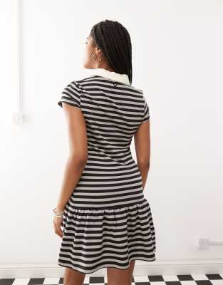 COLLUSION dropped waist rugby dress in brown stripe