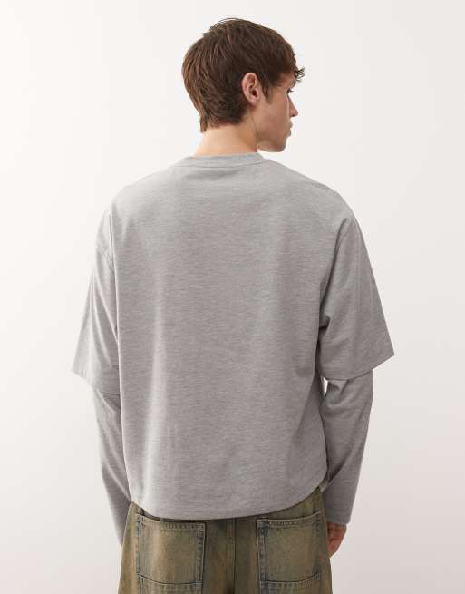 COLLUSION - Dubbellaags T-shirt in gemêleerd grijs, 3 van 5