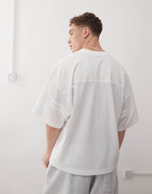 COLLUSION Boxy fit soccer sports jersey in ecru with print & applique