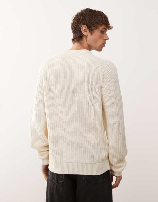 COLLUSION - Ecrufarvet sweatshirt i strik, 3 af 5