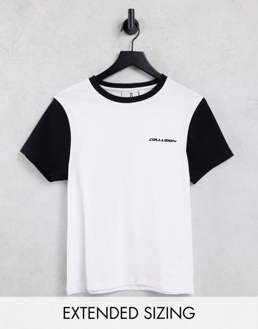COLLUSION - Ecrufarvet T-shirt i vintage fit med ribstrikkede ærmer