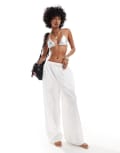 [Collusion] COLLUSION elastic waist linen look beach pants in white L WHITE