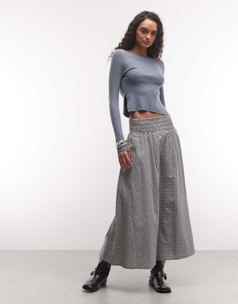 COLLUSION elasticated waist maxi skirt in gray check - view 1