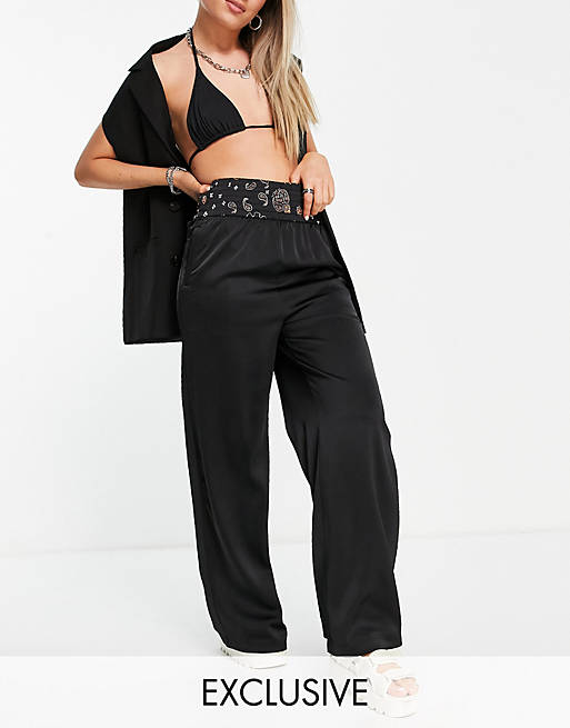 COLLUSION wide leg trousers in satin co-ord