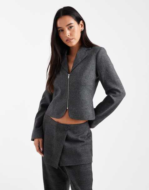 COLLUSION - Elegante geruite blazer met rits, deel van co-ord set - view 1