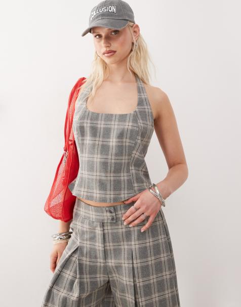 COLLUSION - Elegante geruite haltertop in multi, deel van co-ord set - view 1