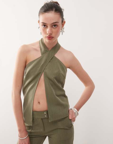 COLLUSION - Elegante haltertop in grijs, deel van co-ord set - view 1