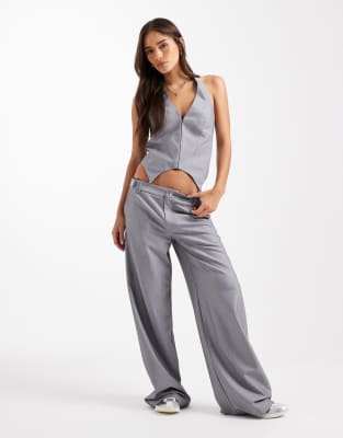 COLLUSION - Elegante Relaxed Fit Hose in Anthrazit mit niedrigem Bund-Grau