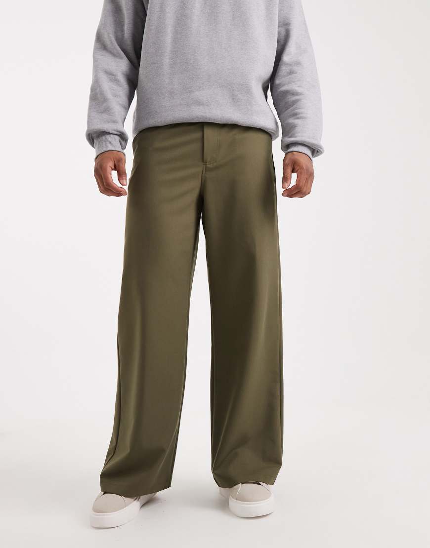 Elegante Relaxed Fit Hose in Khaki-Grün Grün W28