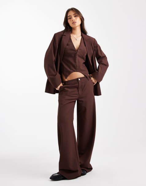 COLLUSION - Elegante ruimvallende broek met lage taille in chocoladebruin - view 1