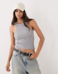 [Collusion] COLLUSION elevated double-layer structured racer singlet in grey XS Grey marle