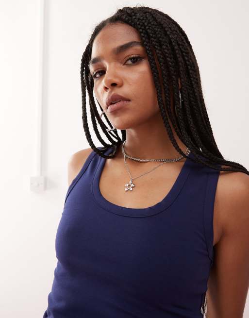 COLLUSION elevated scoop neck singlet in navy, 2 of 4