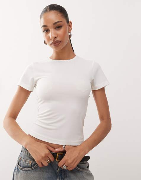 COLLUSION elevated semi sheer baby tee in ecru - view 1