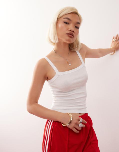 COLLUSION elevated skinny strap ribbed tank top in white - view 1