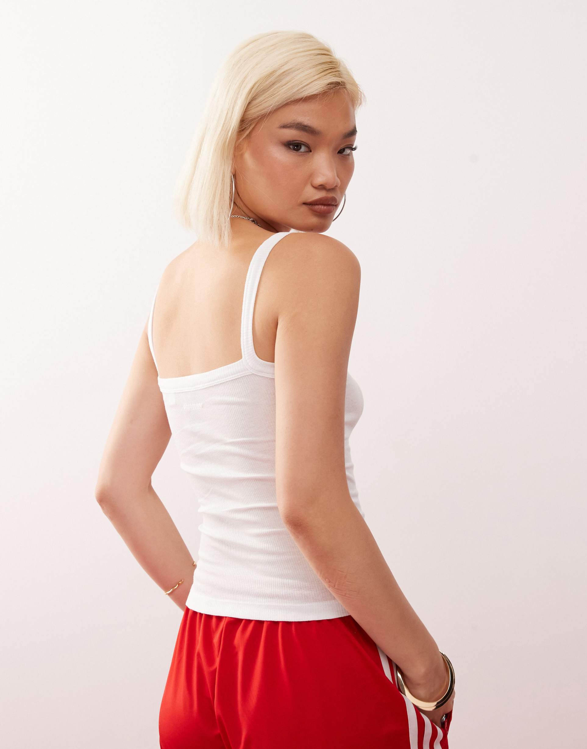 collusion elevated skinny strap ribbed tank top in white