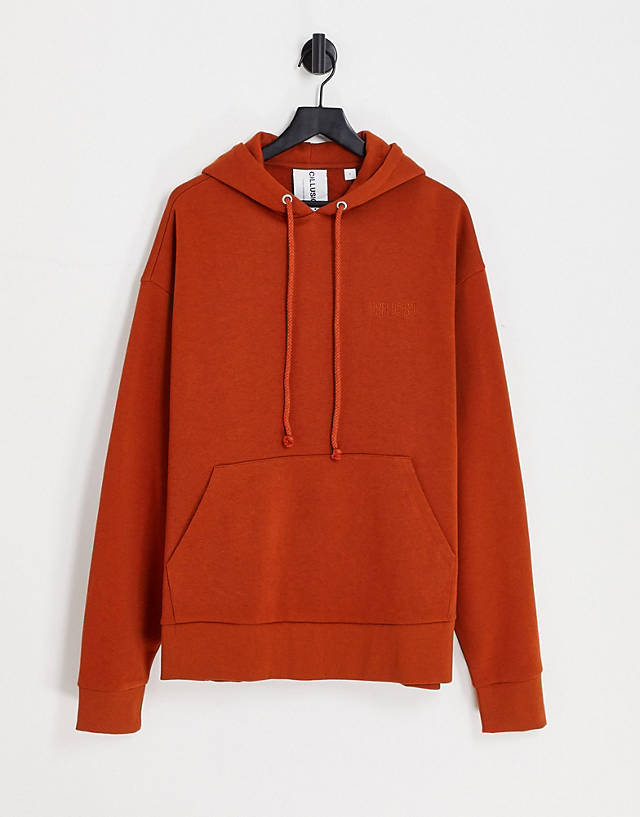 Collusion - embroidered logo hoodie in dark orange