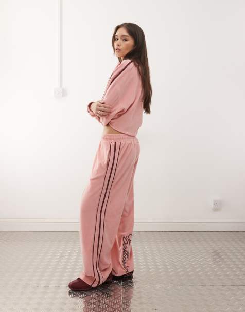 COLLUSION embroidered velour jogger co-ord in dusty pink - view 1