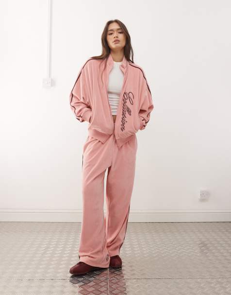 COLLUSION embroidered velour set in dusty pink - view 1