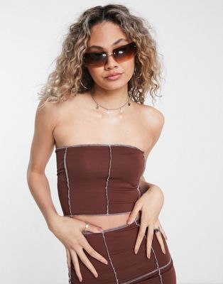 COLLUSION exposed seam bandeau co-ord in brown | ASOS