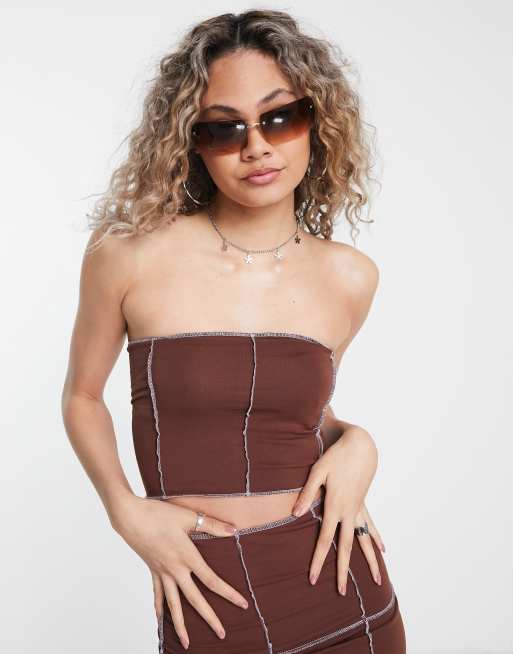 COLLUSION exposed seam bandeau in brown - part of a set