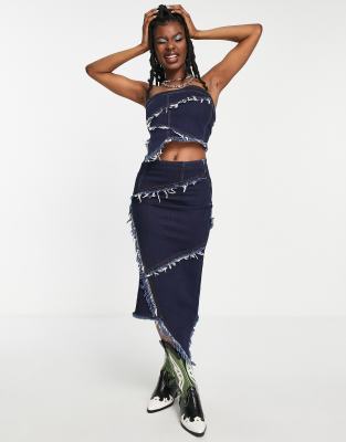 COLLUSION exposed seam denim bandeau top co-ord in blue | ASOS