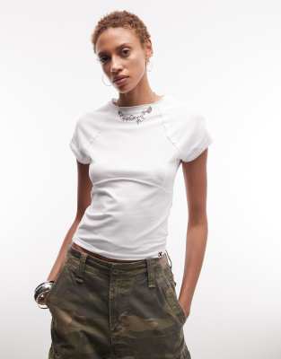 Collusion Exposed Seam Detail Raglan Top In White