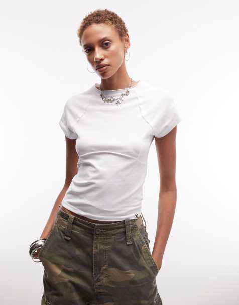 COLLUSION exposed seam detail raglan top in white - view 1