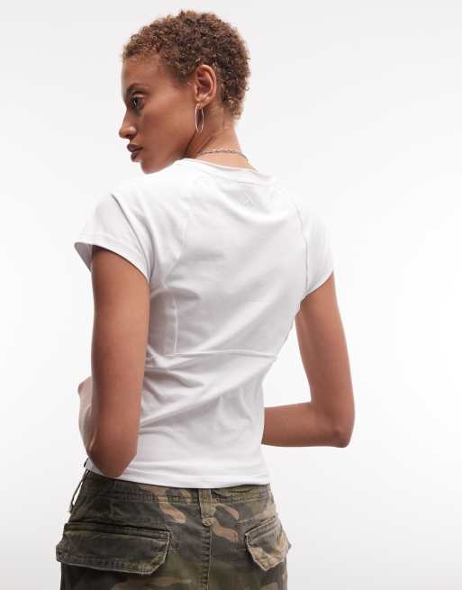 COLLUSION exposed seam detail raglan top in white, 3 of 4