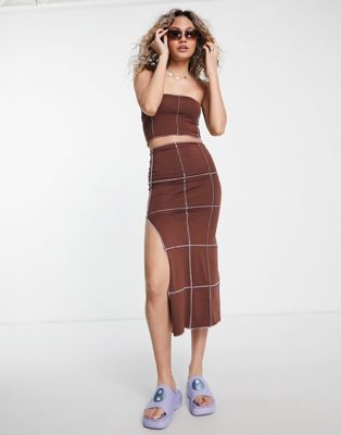 COLLUSION exposed seam maxi skirt co-ord in brown | ASOS