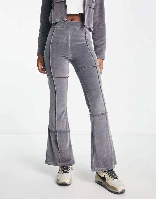 COLLUSION exposed seam velvet flare joggers in grey