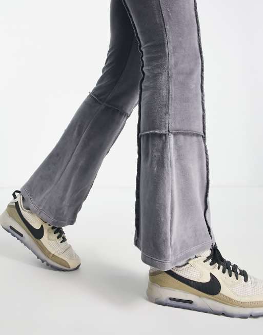 COLLUSION exposed seam velvet flare sweatpants in gray