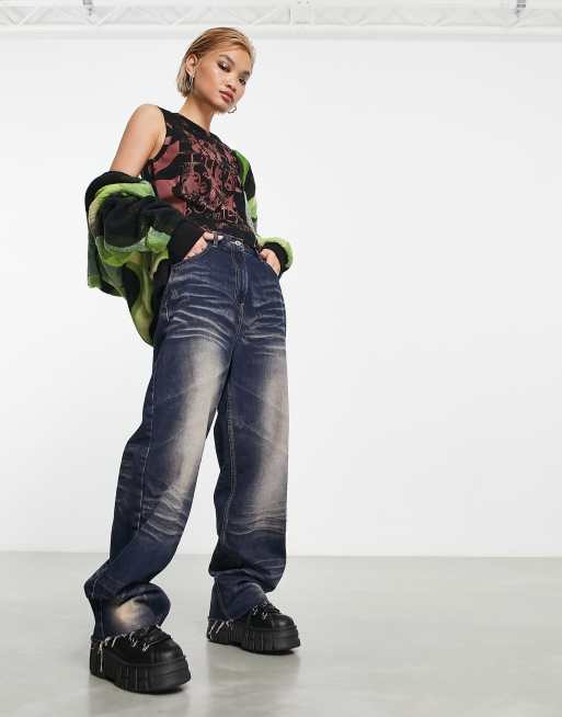 COLLUSION extreme baggy dad jeans with crease detail in Y2K wash - MBLUE