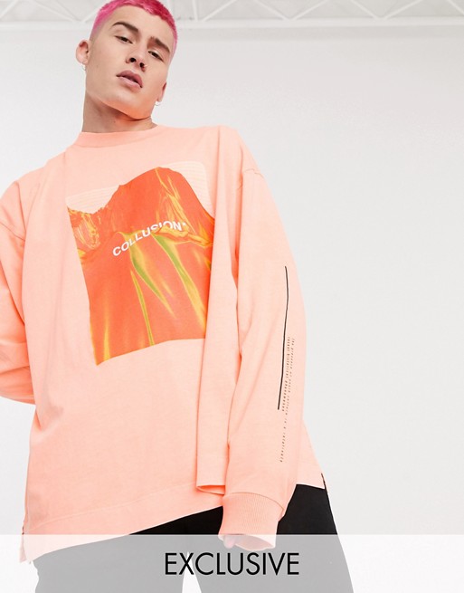 COLLUSION extreme oversized long sleeve t-shirt with print in washed orange