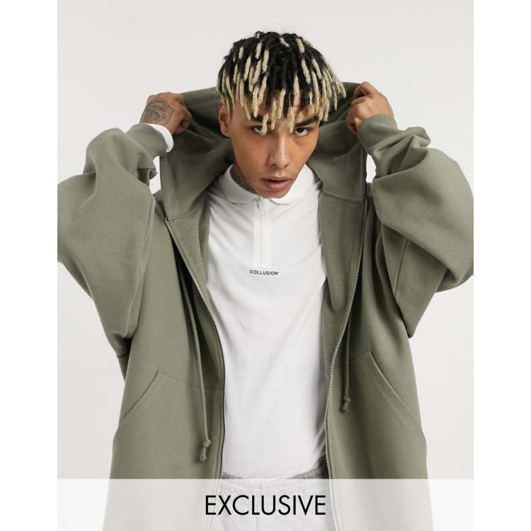 COLLUSION extreme oversized zip up heavyweight hoodie in khaki ASOS