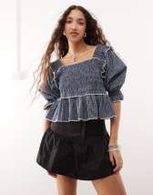ASOS DESIGN high neck gathered asymmetric hem top in floral print - part of a set