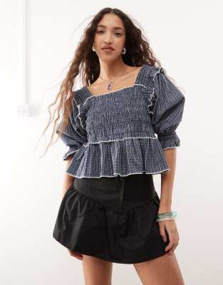 ASOS DESIGN high neck gathered asymmetric hem top in floral print - part of a set