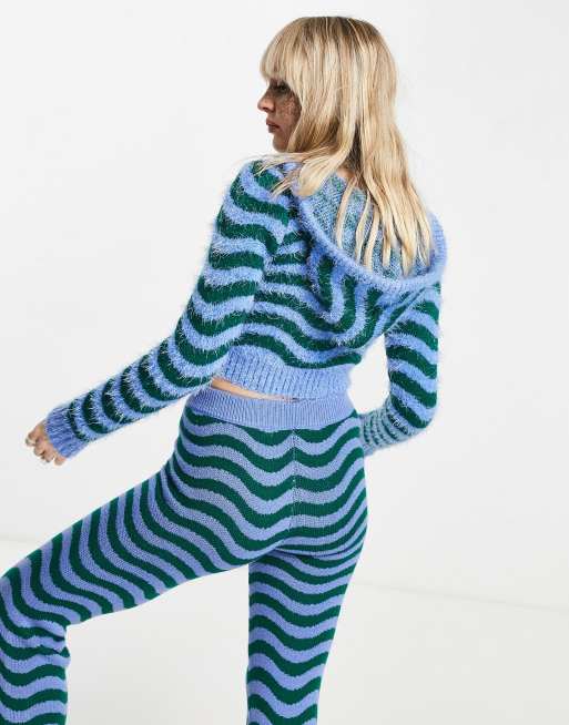 COLLUSION eyelash knitted hoodie in wavy jacquard, 2 of 4