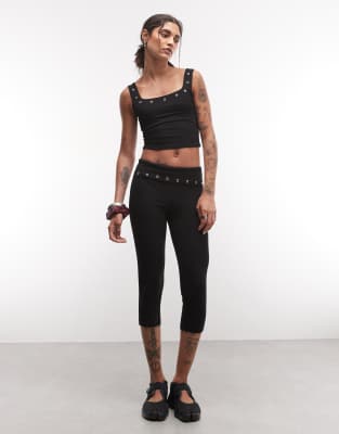 Collusion Eyelet Detail Capris In Black